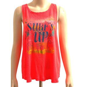 CCC Surfs Up Sleeveless Beachwear Tank Top Round Neckline In Vibrant Coral Red L